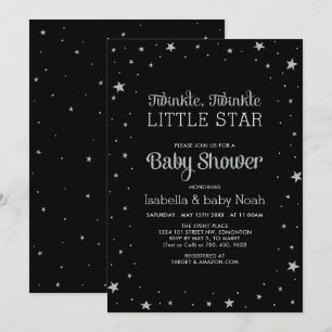 Svart & Silver   Liten stjärna blinka Baby Shower Inbjudningar