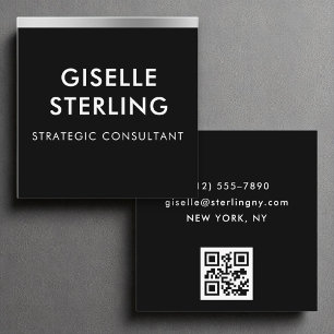 Svart Silver lyx QR-kod, minimal typografi Fyrkantigt Visitkort