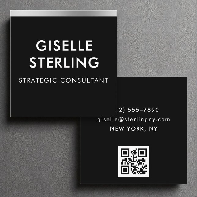 Svart Silver lyx QR-kod, minimal typografi Fyrkantigt Visitkort (Skapare uppladdad)