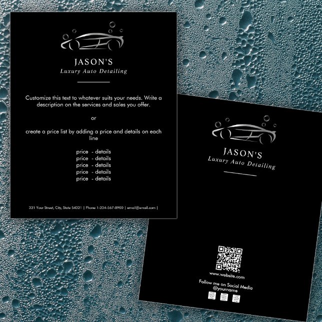 Svart & Silver Lyxig Biltvätt och Fordonsdetaljer Flygblad (Black & Silver Luxury Auto Detailing Car Cleaning Flyer)