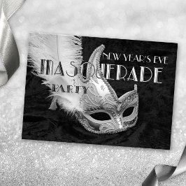 Svart Silver Masqueraad Boll Party-inbjudan Inbjudningar