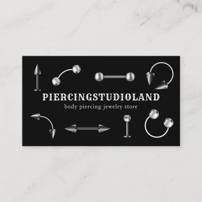 Svart Silver Metall judisk konstnärer Piercing Visitkort (Framsida)