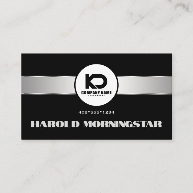 Svart Silver Metallisk Band Qr och Logotyp Visitkort (Framsida)