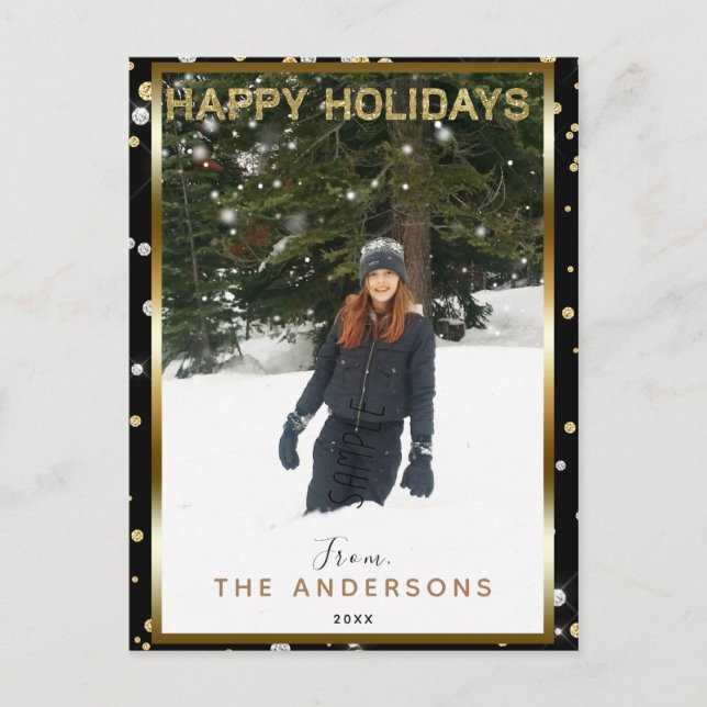 Svart silver & modernt helgdagfoto för guld- helg vykort (Framsida)