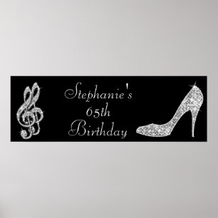 Svart/silver Music Note & Stiletto 65e Birthday Poster