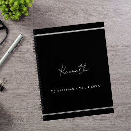 Svart silver namn skript minimalistiskt anteckningsbok