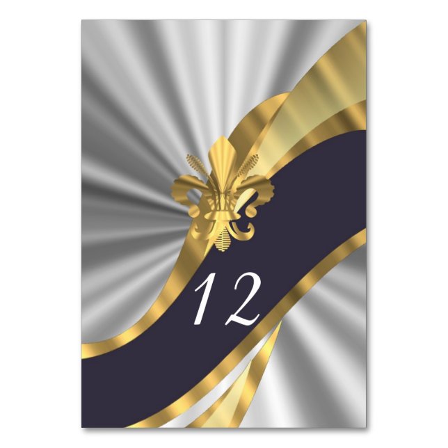 Svart, silver och guld fleur de lys bordsnummer (Framsidan)