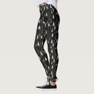 Svart, Silver och Guld Julgranar Leggings