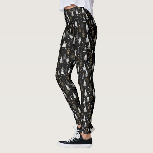 Svart, Silver och Guld Julgranar Leggings (Vänster)