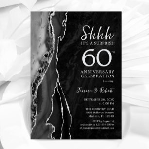 Svart Silver Överraskning 60-årsjubileum Inbjudningar