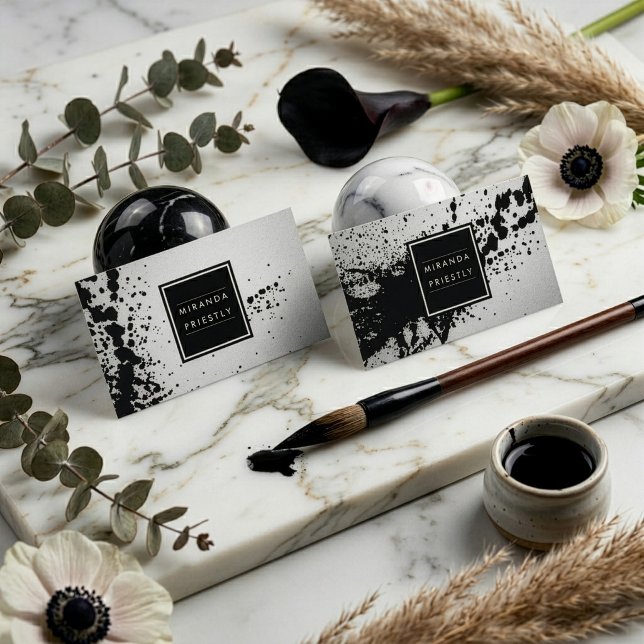 Svart Silver Penseldrag Mode Stylist Designer Visitkort (Skapare uppladdad)