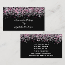 Svart Silver Rosa Glitter Överlägg Glam Tjej Visitkort