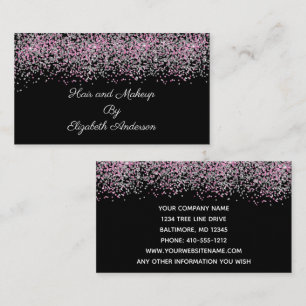 Svart Silver Rosa Glitter Överlägg Glam Tjej Visitkort