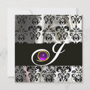 SVART SILVER SILKE DAMAST MONOGRAM LILA AMETYST INBJUDNINGAR