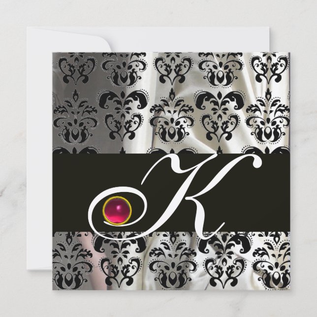 SVART SILVER SILKE DAMAST TYG MONOGRAM ROSA RUBIN INBJUDNINGAR (Framsida)
