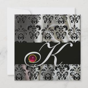 SVART SILVER SILKE DAMAST TYG MONOGRAM ROSA RUBIN INBJUDNINGAR