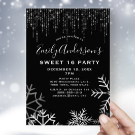 Svart Silver Snö Ice Ljus Winter Sweet 16 Inbjudningar