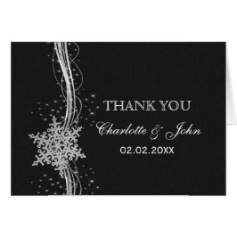 Svart Silver Snöflingor Winter-bröllop Tack Hälsningskort