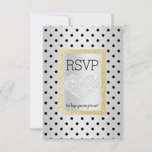 Svart Silver SPOT Guld Hjärtan RSVP enkel elegant OSA Kort