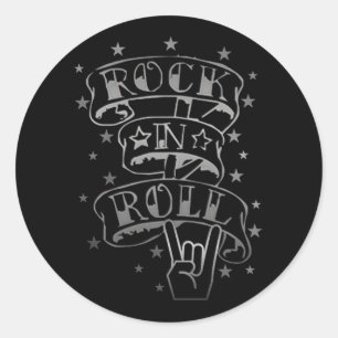 Svart & Silver Sten & Roll Logotyp Stickers Runt Klistermärke