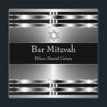 Svart Silver Stjärna av David Bar Mitzvah Inbjudningar<br><div class="desc">Svart och silver krom metallisk look Stjärna av David Bar Mitzvah inbjudan.</div>
