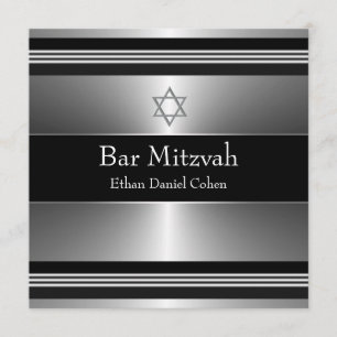 Svart Silver Stjärna av David Bar Mitzvah Inbjudningar