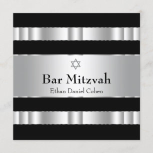 Svart Silver Stjärna av David Bar Mitzvah Inbjudningar