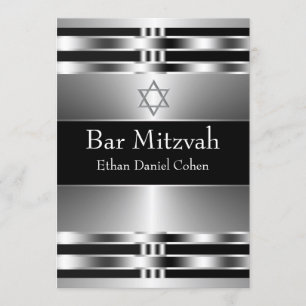 Svart Silver Stjärna av David Bar Mitzvah Inbjudningar