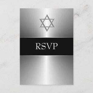 Svart Silver Stjärna av David Bar Mitzvah RSVP OSA Kort