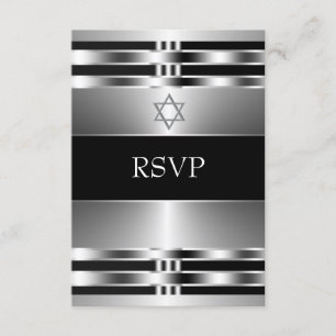 Svart Silver Stjärna av David Bar Mitzvah RSVP OSA Kort