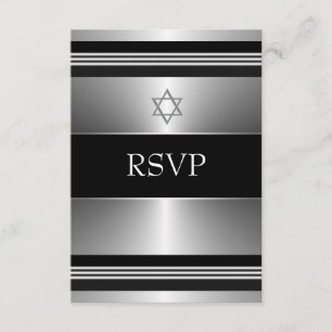 Svart Silver Stjärna av David Bar Mitzvah RSVP OSA Kort