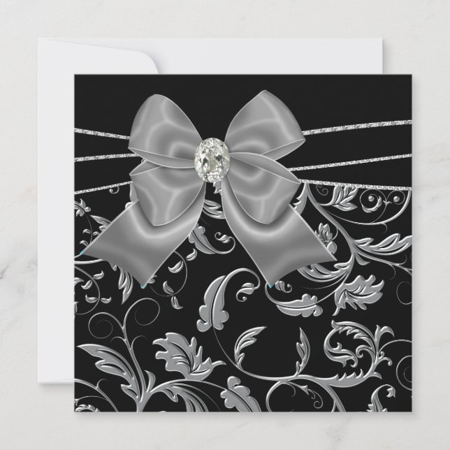 Svart Silver Svart Alltids Användbara Festinbjudni Inbjudningar (Framsida)