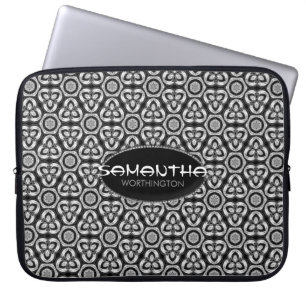 Svart Silver Tribal Mönster Datorfodral