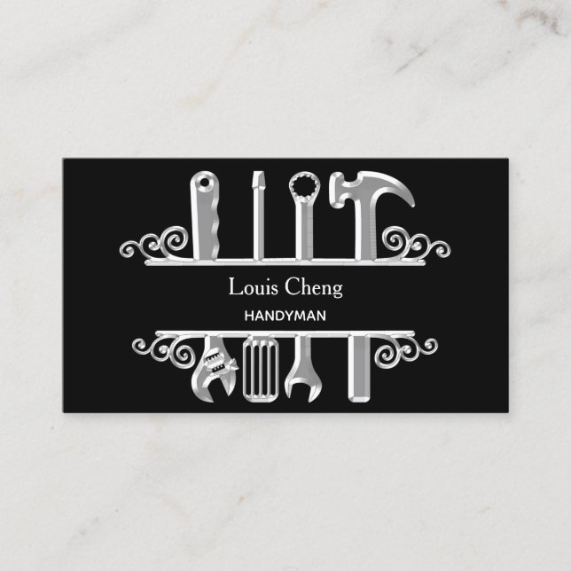 Svart silver verktyg reparationskontor för hemrepa visitkort (Framsida)