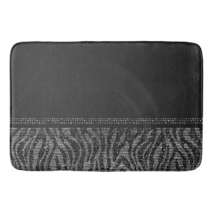 Svart & Silver Zebra Vilda Djurtryck Exotisk Glam Badrumsmatta
