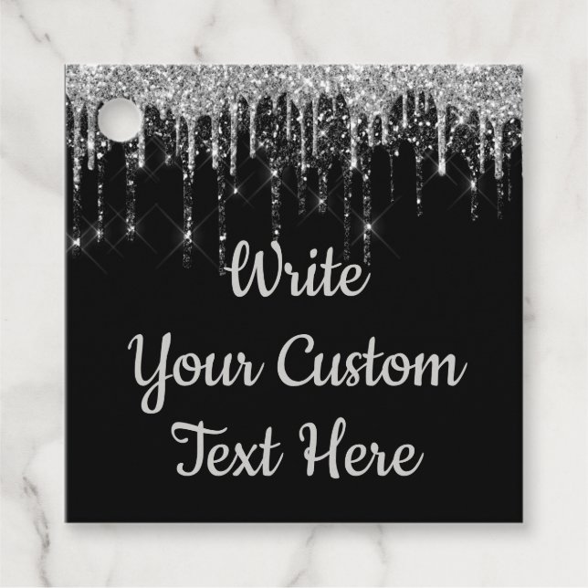 Svart Silverjubileum Födelsedagsfirande Glitter Gåvor Etiketter (Framsida)