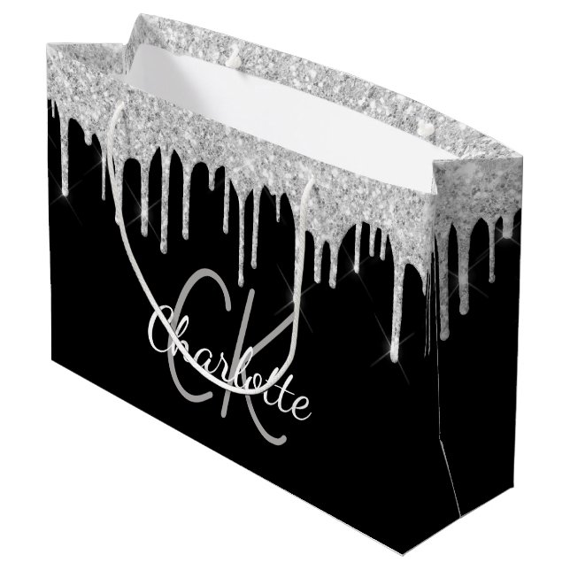 Svart silvermonogram modern elegant (Baksidan Vinklad)