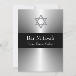 Svart Silverstjärna David Bar Mitzvah Inbjudningar