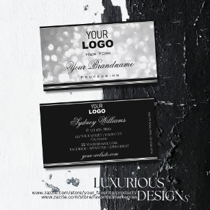 Svart Silvery Gräns, Luxury Silver Logotyp Glitter Visitkort