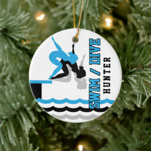 Svart simmadyklag - som är baby blue och julgransprydnad keramik