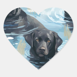 Svart simmuster för Labrador Retriever Hjärtformat Klistermärke