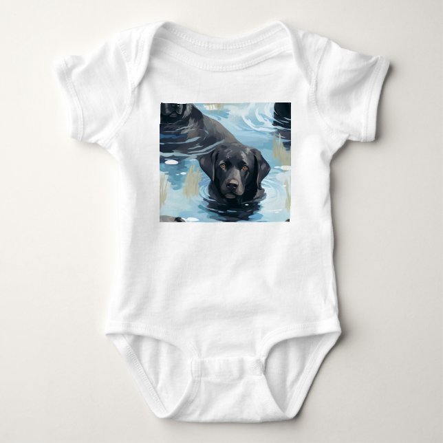 Svart simmuster för Labrador Retriever T Shirt (Framsida)