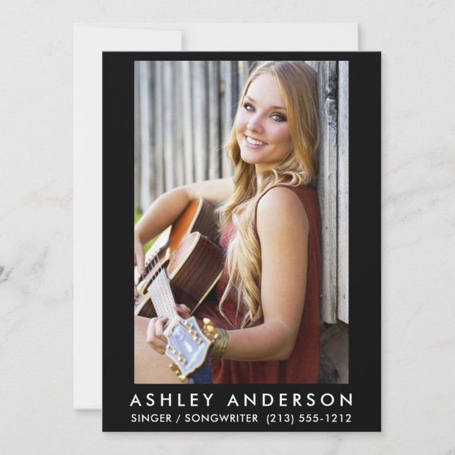 Svart Singer Musician Photo Card Black (Framsida)