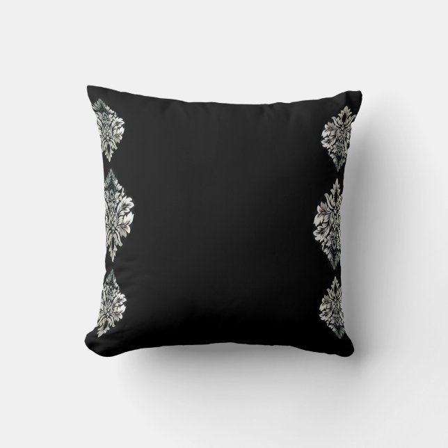 Svart Siver Damaskus Kastkudde 41 x 41 cm Kudde (Framsida)