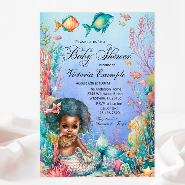 Svart sjöjungfru baby shower inbjudningar (Skapare uppladdad)