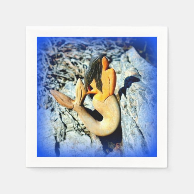 svart sjöjungfru blått pappersservett (Framsidan)