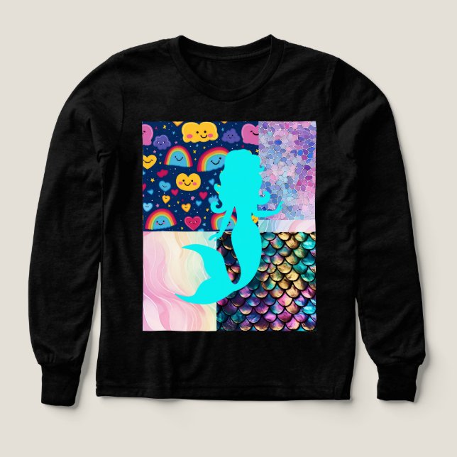 Svart sjöjungfru Patchwork Scales T Shirt (Design framsida)