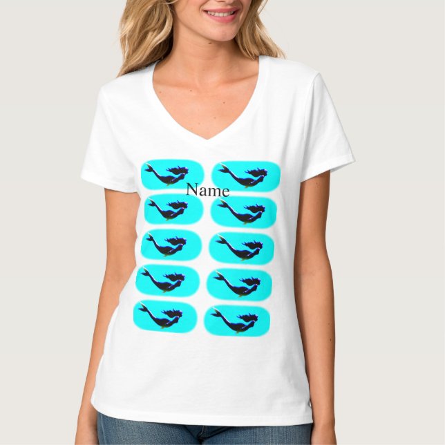 Svart sjöjungfru under vatten T-Shirt (Framsida)