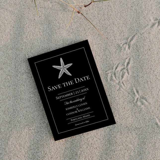 Svart sjöstjärna Monogram Foto Spara Datumet (Black Starfish Monogram Photo Save the Date)