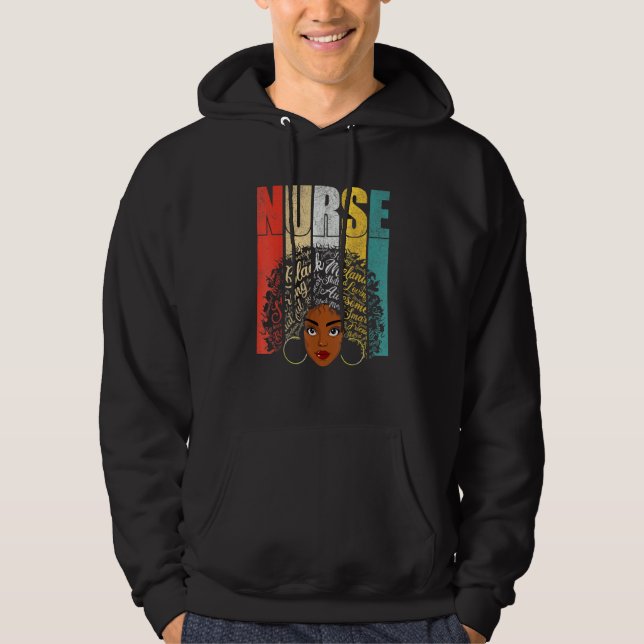 Svart sjuksköterska för kvinnor flickor Melanin Af Hoodie (Framsida)